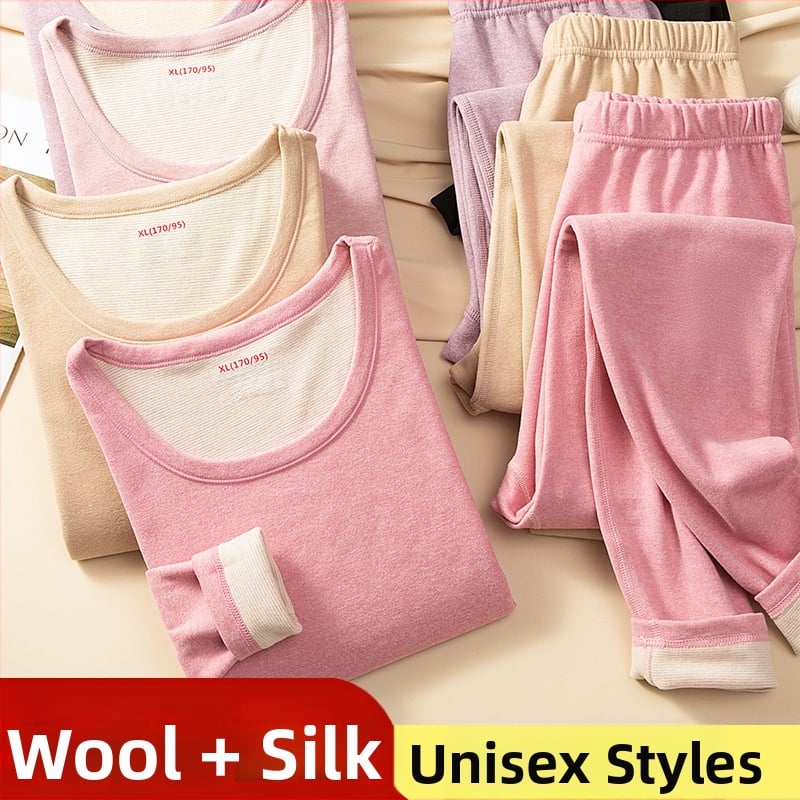 Set de lenjerie termică din lână, dublu strat, țesătură groasă 251-300 g/m2, pulover cu guler rotund și mâneci lungi, pantaloni, unisex