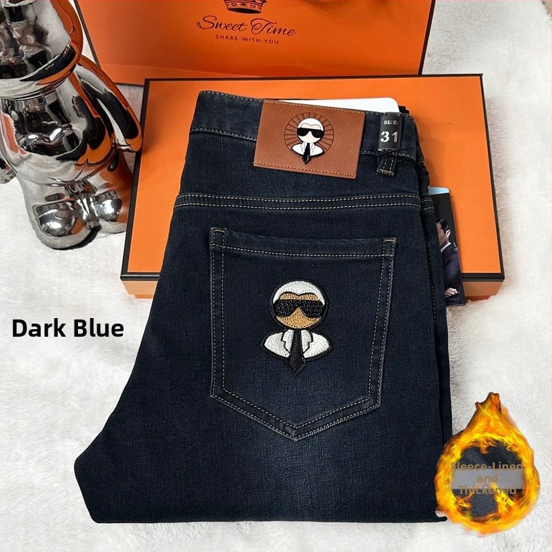 Meeste denim teksad Galeries Lafayette õmblustega, slim-fit, sirge lõige, keskmise tõstega, ensüümipesu, neli aastaaega