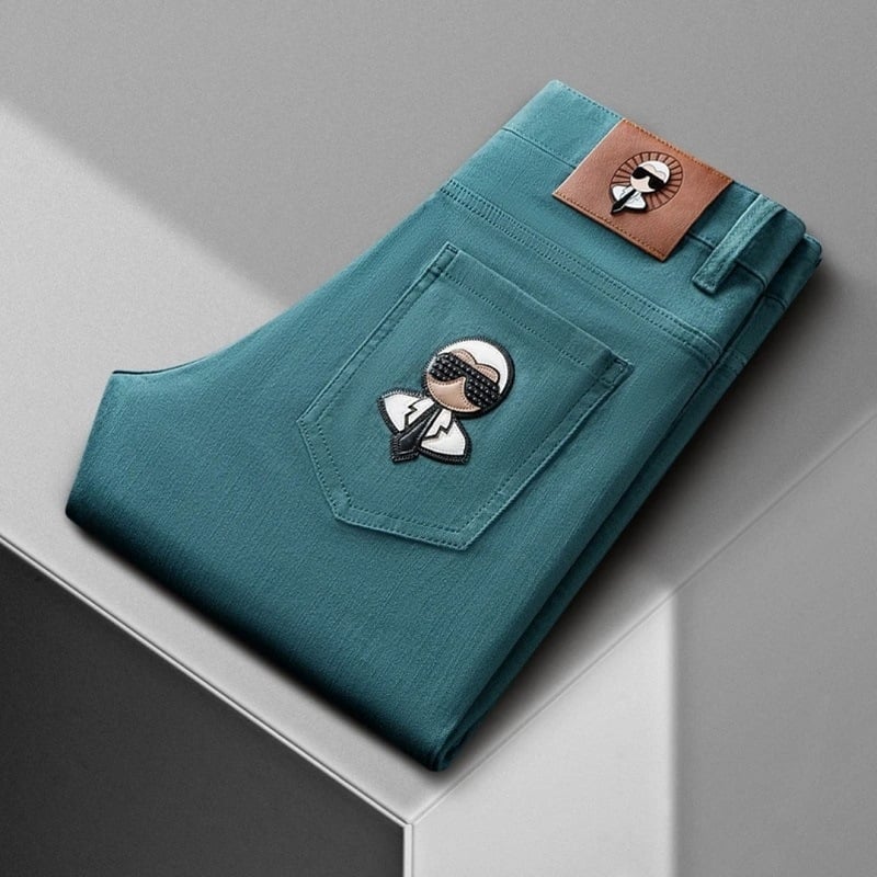 Meeste denim teksad Galeries Lafayette õmblustega, slim-fit, sirge lõige, keskmise tõstega, ensüümipesu, neli aastaaega