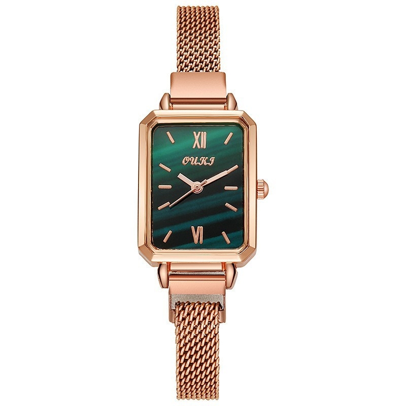 Ženski minimalistički retro sat s pravokutnim cifernikom, kvarcni mehanizam (Japan Miyota), Milanski nehrđajući čelični remen, kućište od legure