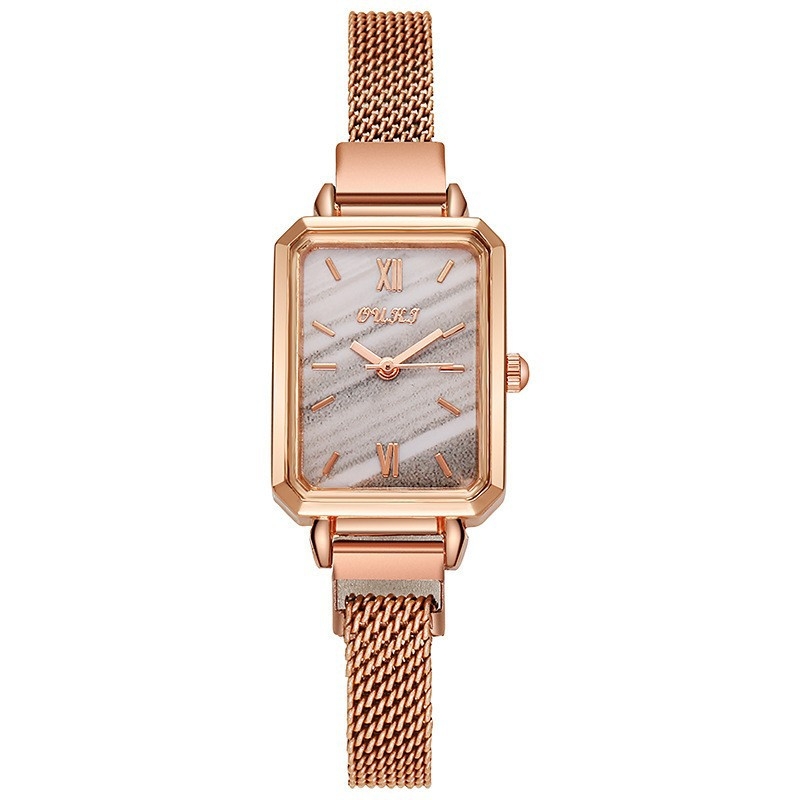 Ženski minimalistički retro sat s pravokutnim cifernikom, kvarcni mehanizam (Japan Miyota), Milanski nehrđajući čelični remen, kućište od legure