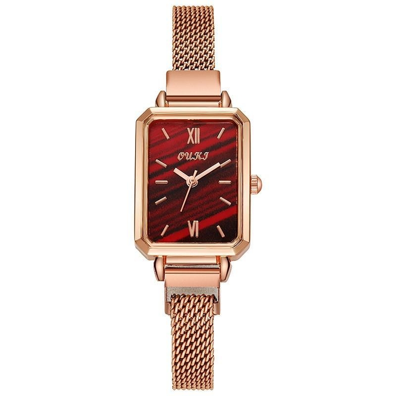 Ženski minimalistički retro sat s pravokutnim cifernikom, kvarcni mehanizam (Japan Miyota), Milanski nehrđajući čelični remen, kućište od legure
