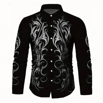 Izuzetna retro muška košulja s 3D floralnim printom, slim fit, dugi rukavi, s kopčama sprijeda, prikladna za ležerni i formalni stil