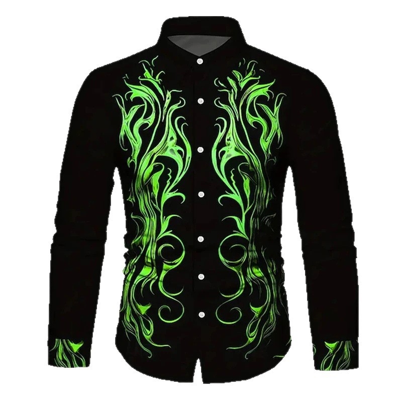 Izuzetna retro muška košulja s 3D floralnim printom, slim fit, dugi rukavi, s kopčama sprijeda, prikladna za ležerni i formalni stil