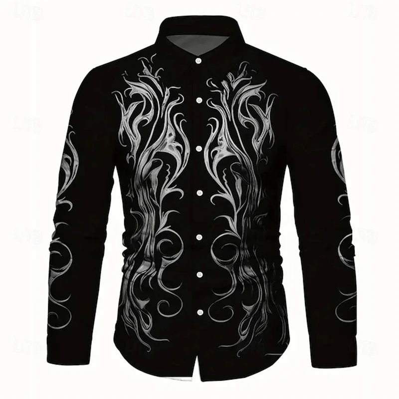 Izuzetna retro muška košulja s 3D floralnim printom, slim fit, dugi rukavi, s kopčama sprijeda, prikladna za ležerni i formalni stil