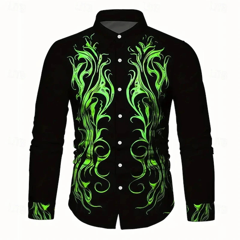 Izuzetna retro muška košulja s 3D floralnim printom, slim fit, dugi rukavi, s kopčama sprijeda, prikladna za ležerni i formalni stil