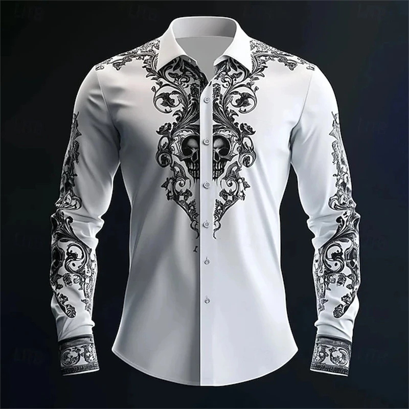 Izuzetna retro muška košulja s 3D floralnim printom, slim fit, dugi rukavi, s kopčama sprijeda, prikladna za ležerni i formalni stil