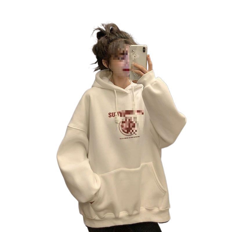 Ženski fleec hoodie za jesen/zimu, plus veličina, opuštena silueta, dugi rukavi, korejski stil