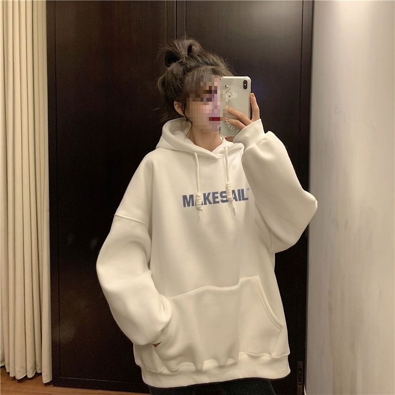 Ženski fleec hoodie za jesen/zimu, plus veličina, opuštena silueta, dugi rukavi, korejski stil