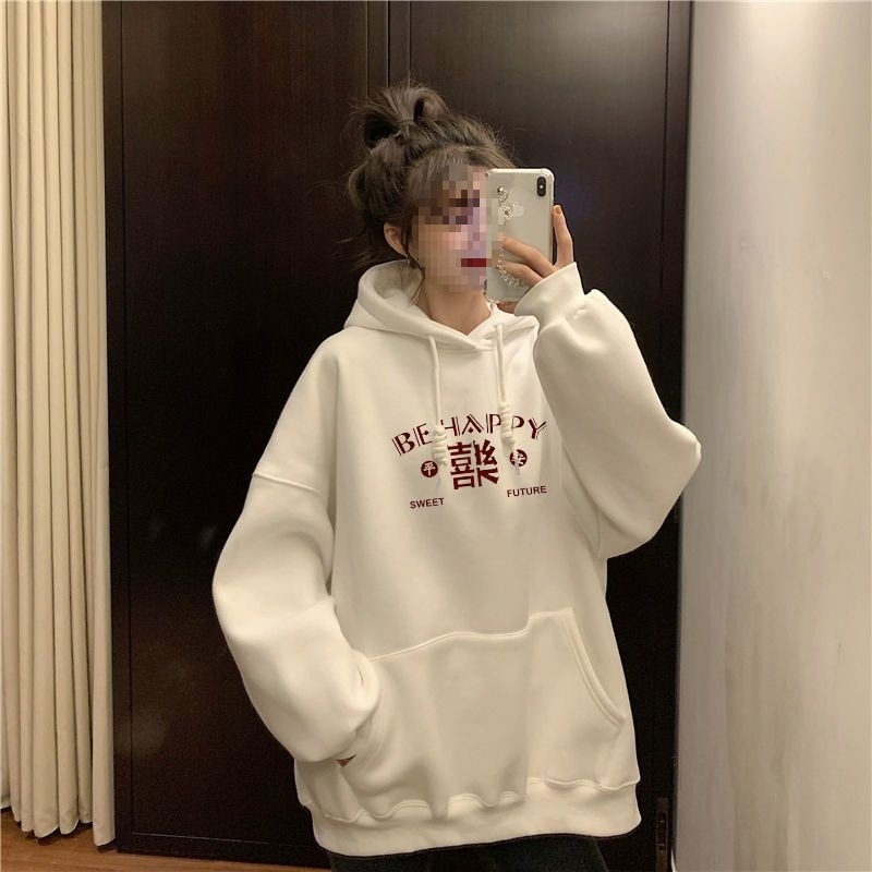 Ženski fleec hoodie za jesen/zimu, plus veličina, opuštena silueta, dugi rukavi, korejski stil