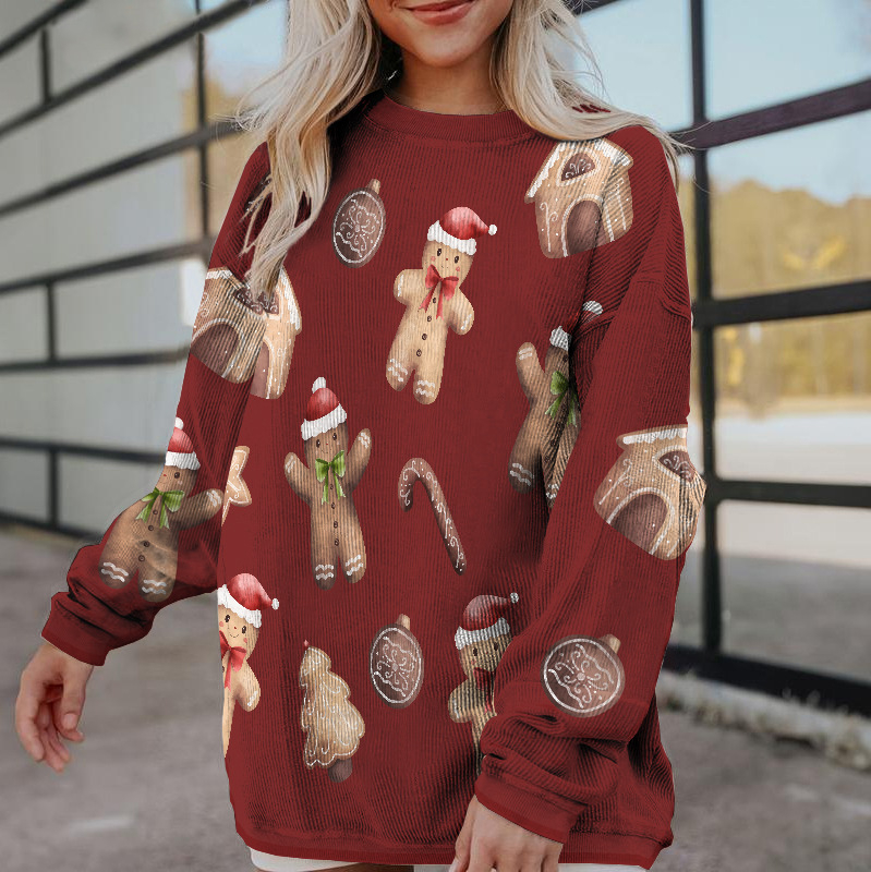 Ženski hoodie s božićnim printom, opušten kroj, dugi rukavi, jesen-zima 2025