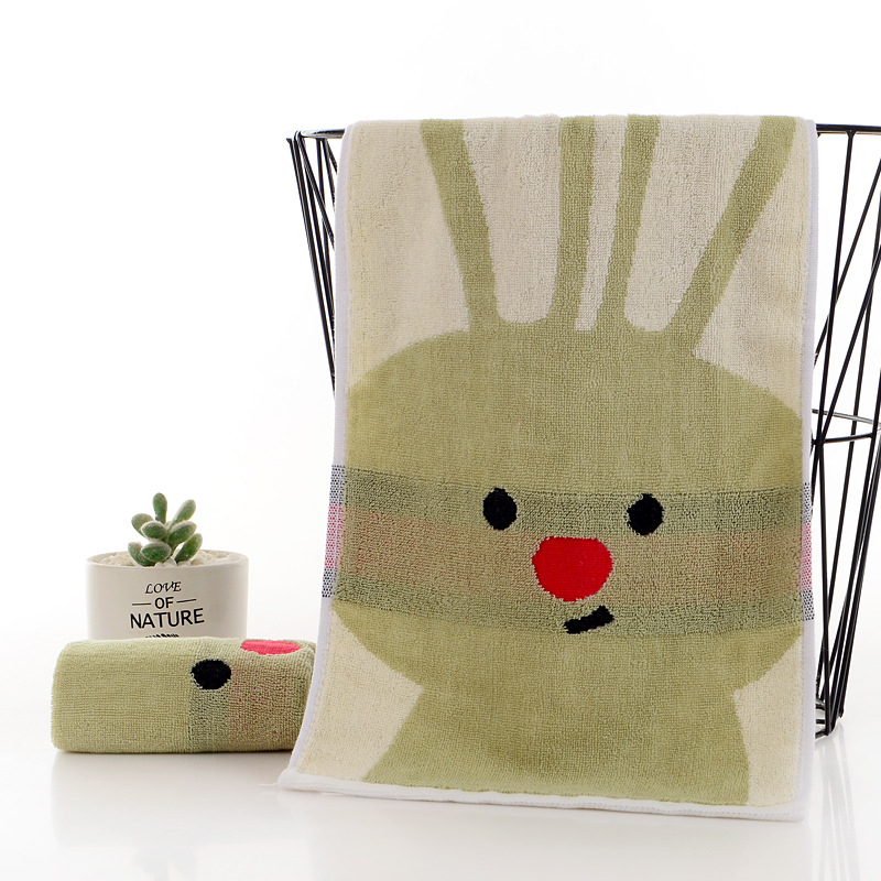 Bērnu kokvilnas dvieļš ar karikatūras motīvu, izšūšana un džakarda audums, 50–80 g, pielāgota apstrāde