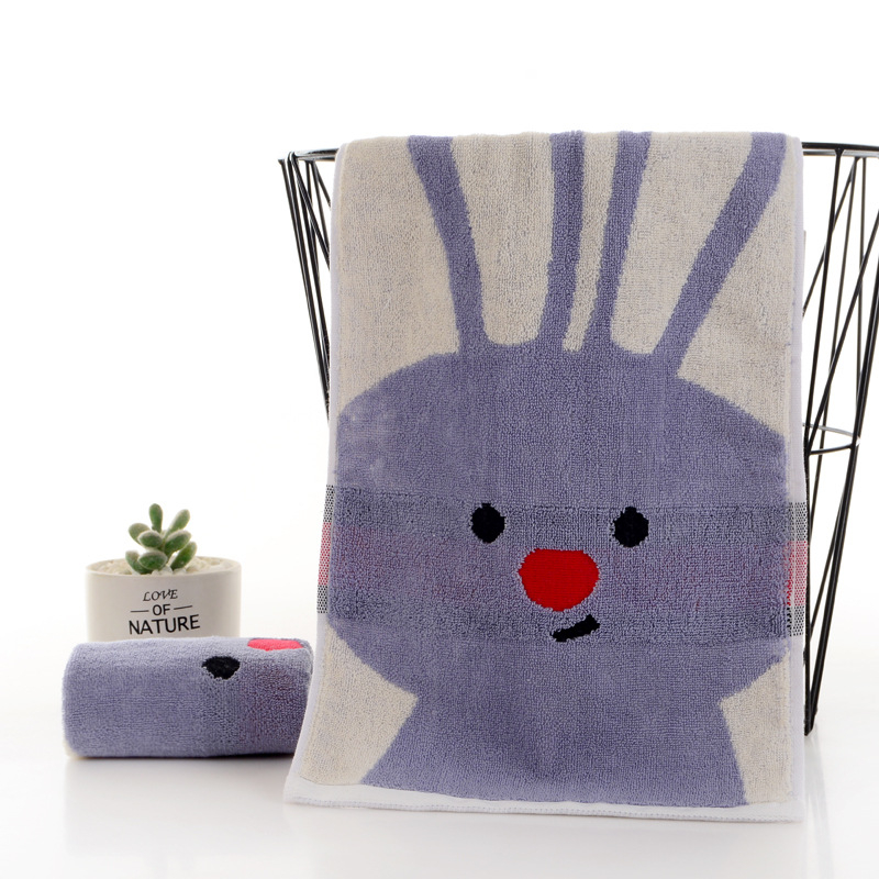 Bērnu kokvilnas dvieļš ar karikatūras motīvu, izšūšana un džakarda audums, 50–80 g, pielāgota apstrāde