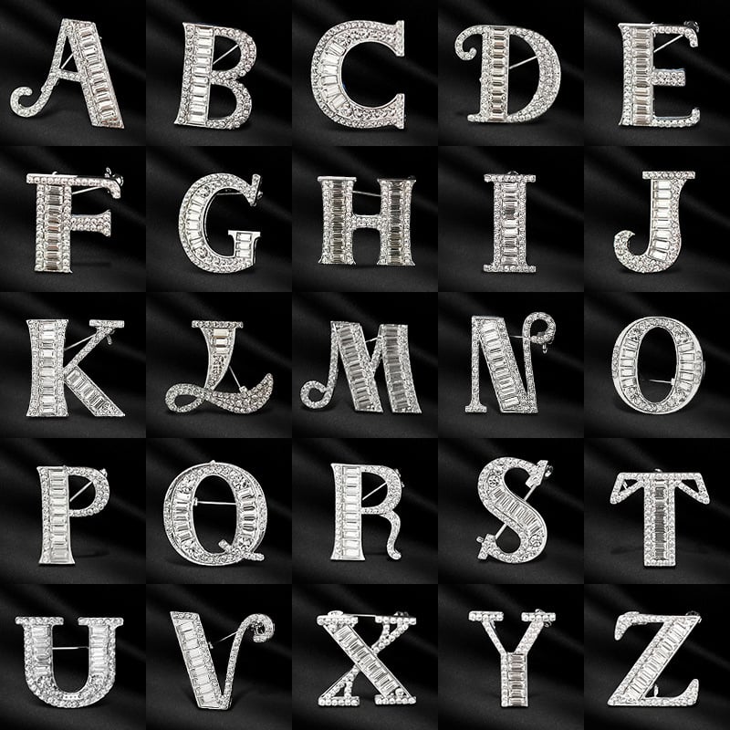 Broš od legure s slovima engleske abecede, rhinestones, dijamantni završetak, unisex dodatak za poklon