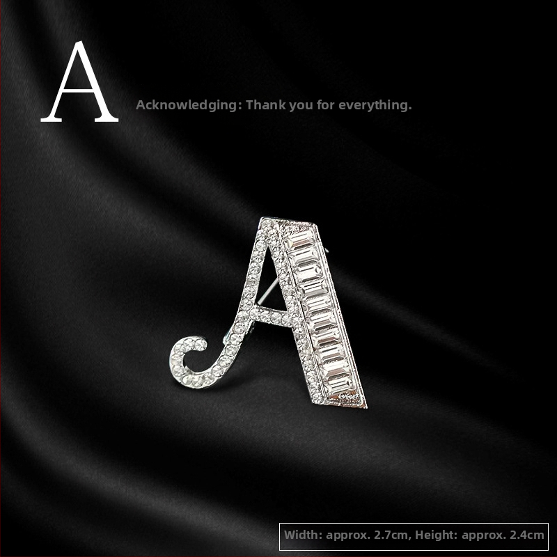 Broš od legure s slovima engleske abecede, rhinestones, dijamantni završetak, unisex dodatak za poklon