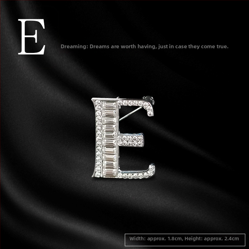 Broš od legure s slovima engleske abecede, rhinestones, dijamantni završetak, unisex dodatak za poklon