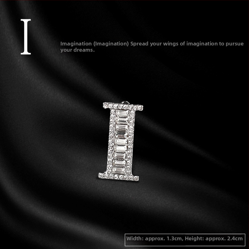 Broš od legure s slovima engleske abecede, rhinestones, dijamantni završetak, unisex dodatak za poklon