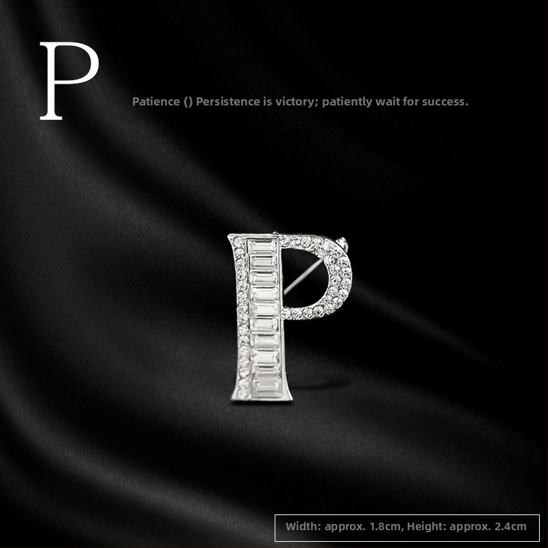 Broš od legure s slovima engleske abecede, rhinestones, dijamantni završetak, unisex dodatak za poklon