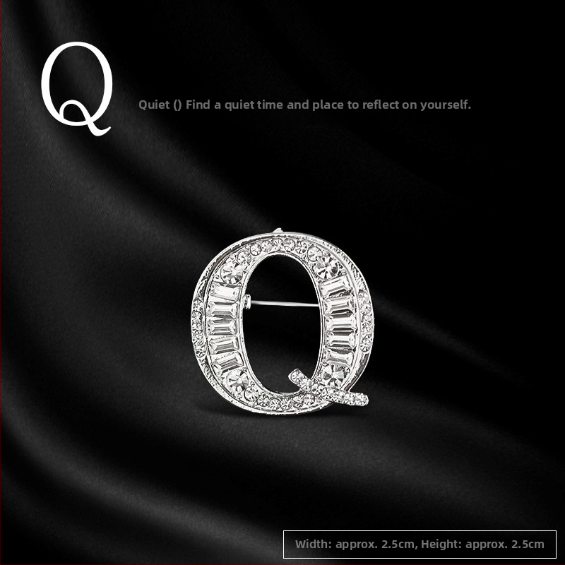 Broš od legure s slovima engleske abecede, rhinestones, dijamantni završetak, unisex dodatak za poklon