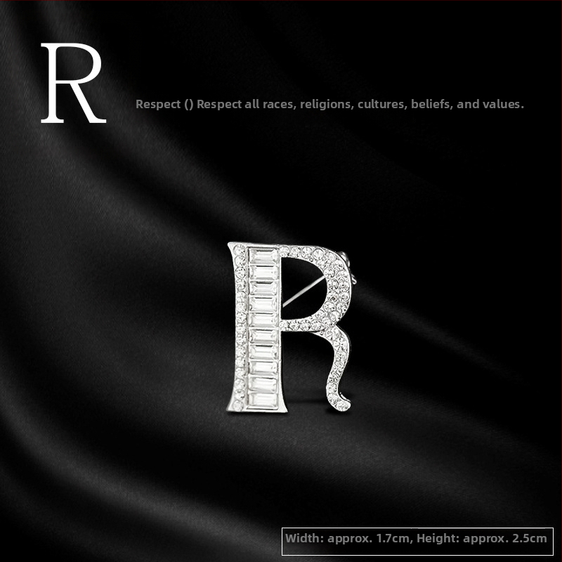 Broš od legure s slovima engleske abecede, rhinestones, dijamantni završetak, unisex dodatak za poklon