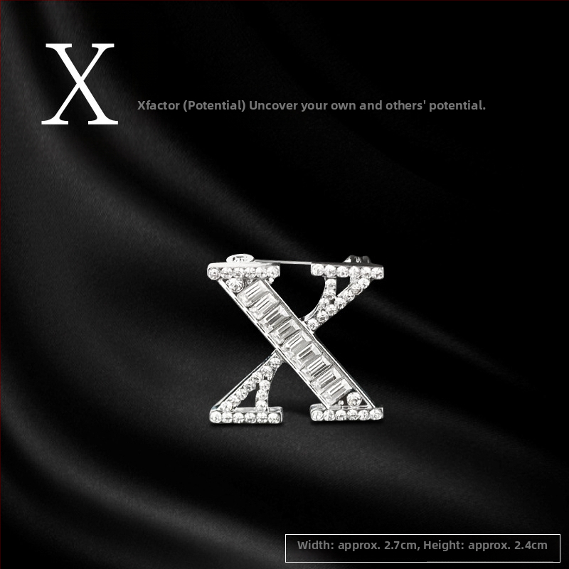 Broš od legure s slovima engleske abecede, rhinestones, dijamantni završetak, unisex dodatak za poklon