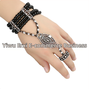 Gatsby- inspirirana narukvica s integriranim prstenom, legura, dijamantni završetak, Twice Happy, ženski modni dodatak za ruku