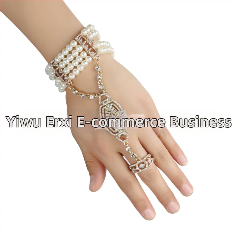 Gatsby- inspirirana narukvica s integriranim prstenom, legura, dijamantni završetak, Twice Happy, ženski modni dodatak za ruku