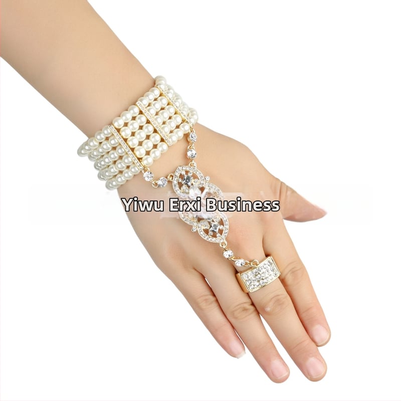 Gatsby- inspirirana narukvica s integriranim prstenom, legura, dijamantni završetak, Twice Happy, ženski modni dodatak za ruku