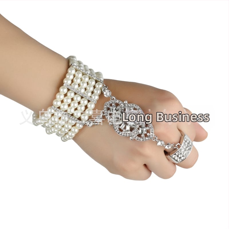 Gatsby- inspirirana narukvica s integriranim prstenom, legura, dijamantni završetak, Twice Happy, ženski modni dodatak za ruku