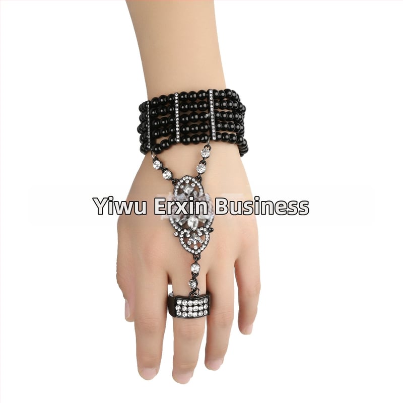 Gatsby- inspirirana narukvica s integriranim prstenom, legura, dijamantni završetak, Twice Happy, ženski modni dodatak za ruku