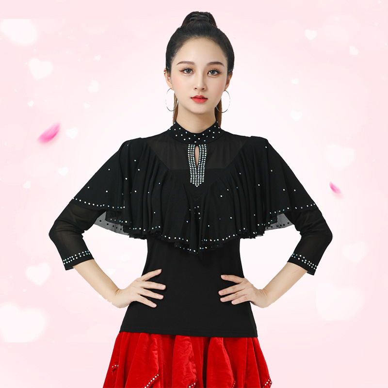 Sieviešu deju topā no konopja un elastāna ar dimanta dekoru, stāvošs apkaklis, 3/4 piedurknes (50% elastāns)