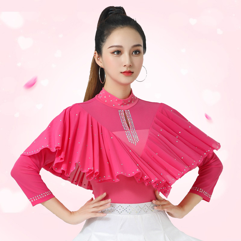 Sieviešu deju topā no konopja un elastāna ar dimanta dekoru, stāvošs apkaklis, 3/4 piedurknes (50% elastāns)