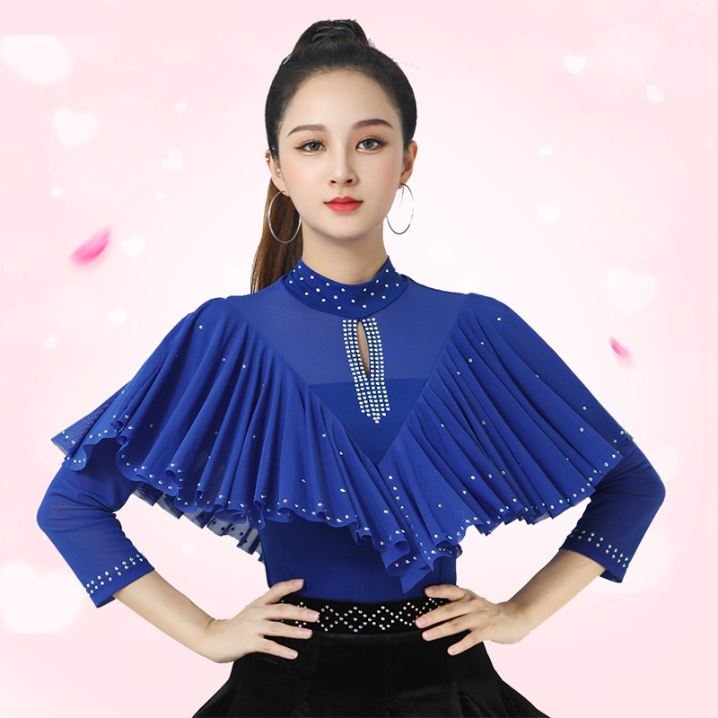 Sieviešu deju topā no konopja un elastāna ar dimanta dekoru, stāvošs apkaklis, 3/4 piedurknes (50% elastāns)