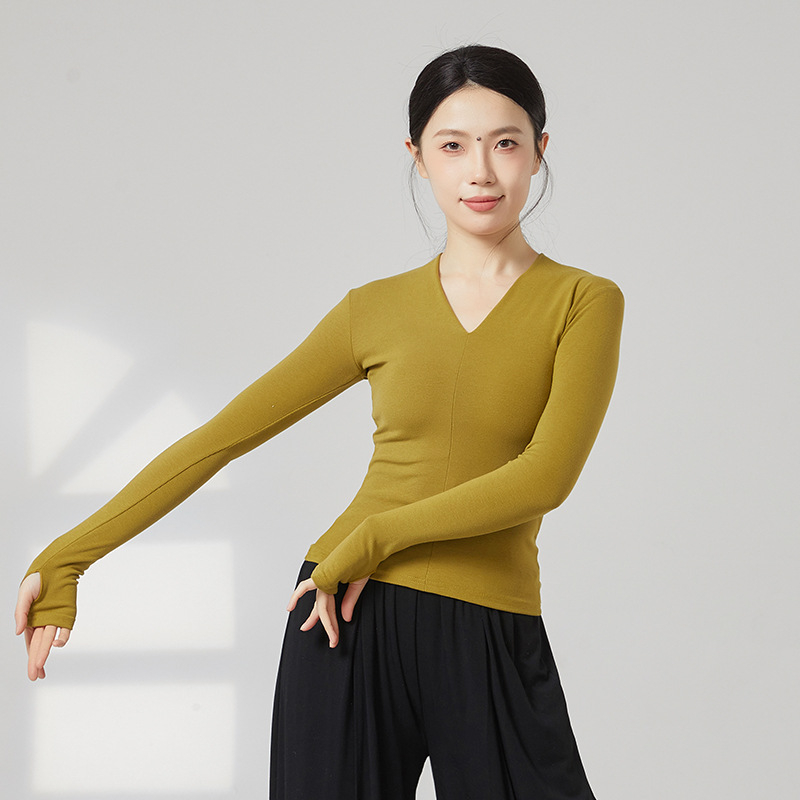 Sieviešu garajām piedurknēm V kakla deju bodijs – vilnas flisa audums, 31,5% akrila, oderē vilnas flisa, piemērots skatuvei, latīņu un tautas dejām