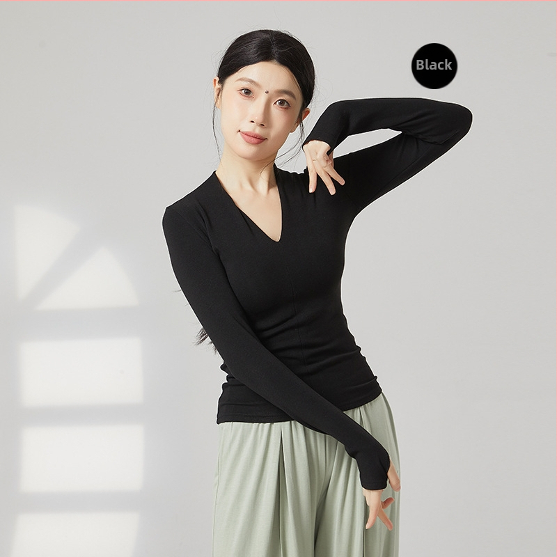 Sieviešu garajām piedurknēm V kakla deju bodijs – vilnas flisa audums, 31,5% akrila, oderē vilnas flisa, piemērots skatuvei, latīņu un tautas dejām