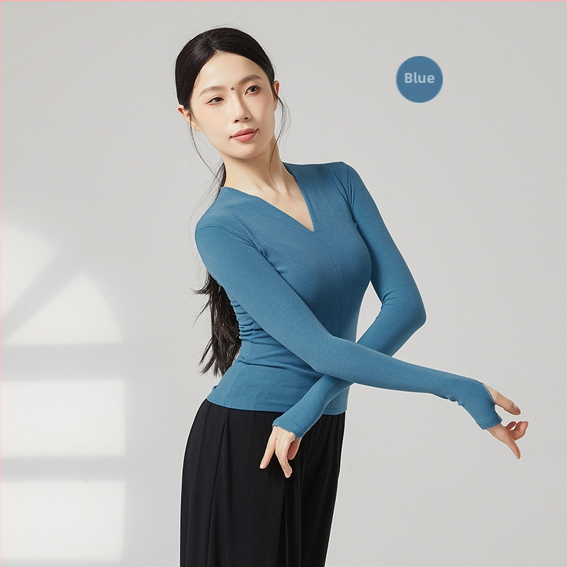 Sieviešu garajām piedurknēm V kakla deju bodijs – vilnas flisa audums, 31,5% akrila, oderē vilnas flisa, piemērots skatuvei, latīņu un tautas dejām