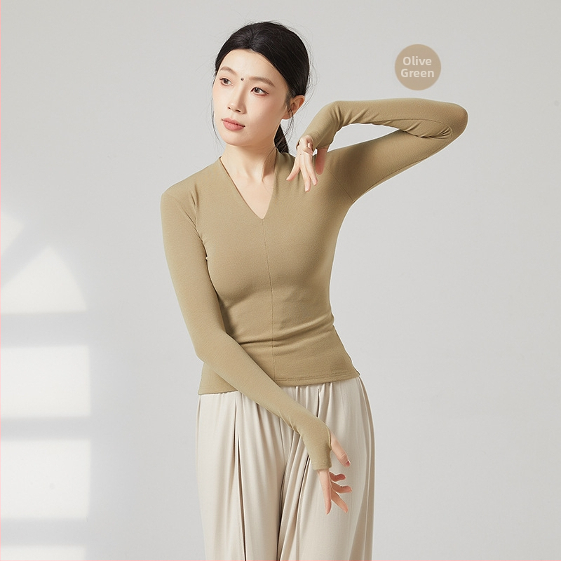 Sieviešu garajām piedurknēm V kakla deju bodijs – vilnas flisa audums, 31,5% akrila, oderē vilnas flisa, piemērots skatuvei, latīņu un tautas dejām