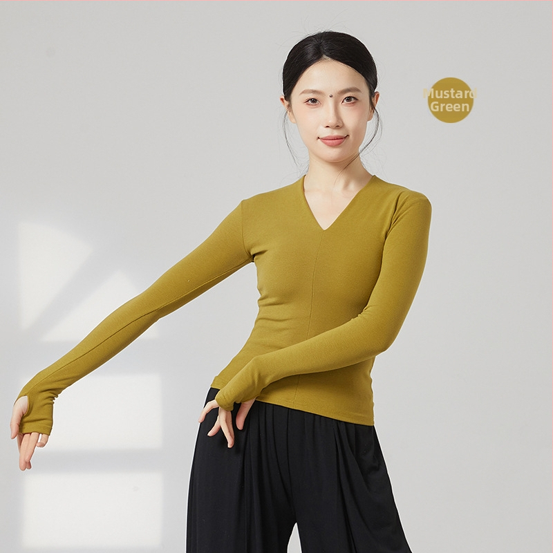 Sieviešu garajām piedurknēm V kakla deju bodijs – vilnas flisa audums, 31,5% akrila, oderē vilnas flisa, piemērots skatuvei, latīņu un tautas dejām