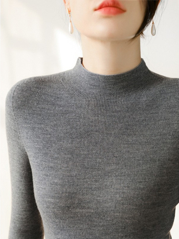Ženski pleteni džemper od vune 95%+, bezšavni dizajn, polovični turtleneck, uski kroj, ležerni stil