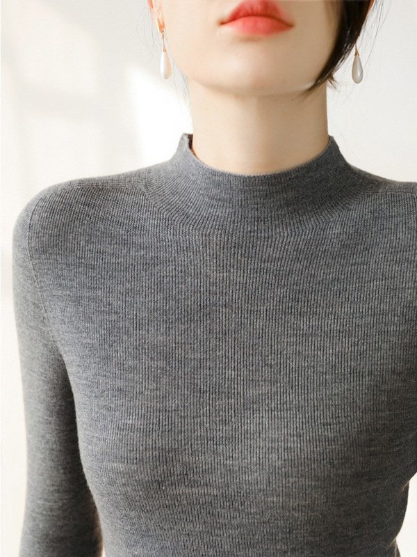 Ženski pleteni džemper od vune 95%+, bezšavni dizajn, polovični turtleneck, uski kroj, ležerni stil