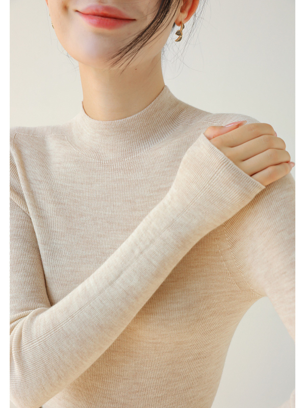Ženski pleteni džemper od vune 95%+, bezšavni dizajn, polovični turtleneck, uski kroj, ležerni stil