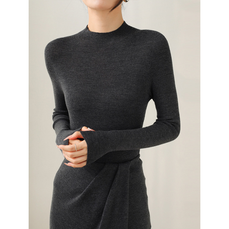 Ženski pleteni džemper od vune 95%+, bezšavni dizajn, polovični turtleneck, uski kroj, ležerni stil