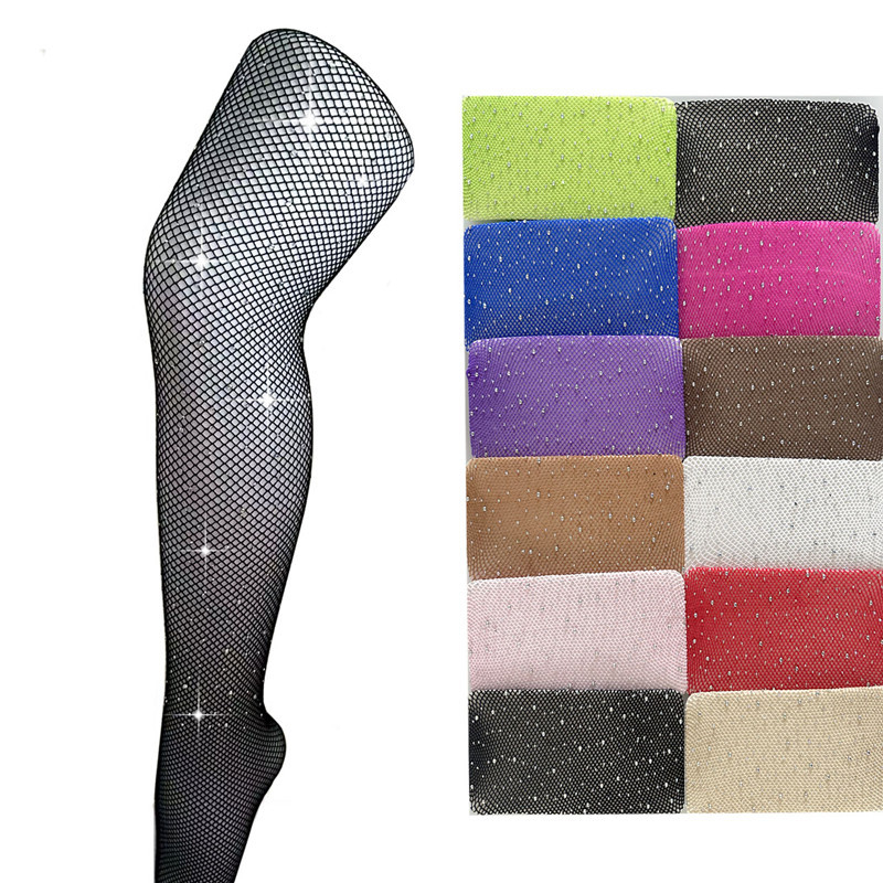 Vaikų nailoninės kojinės su tinklu ir kristalais, užkerta užsikabinimo riziką, šokių treniruotėms