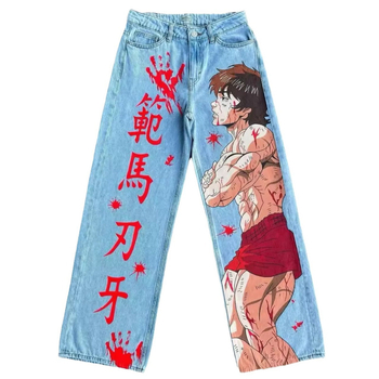 Jeanid karikatüüride ja graffiti trükiga, sirge lõike, keskmine talje, polüester 95%+