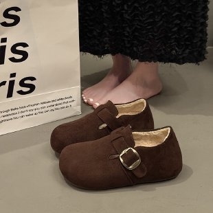 Ženske loaferice od nubuk kože s kopčom, unutarnje povećana debela potplata, gumena potplata, srednja visina peta 3-5 cm