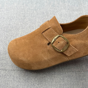 Ženske loaferice od nubuk kože s kopčom, unutarnje povećana debela potplata, gumena potplata, srednja visina peta 3-5 cm