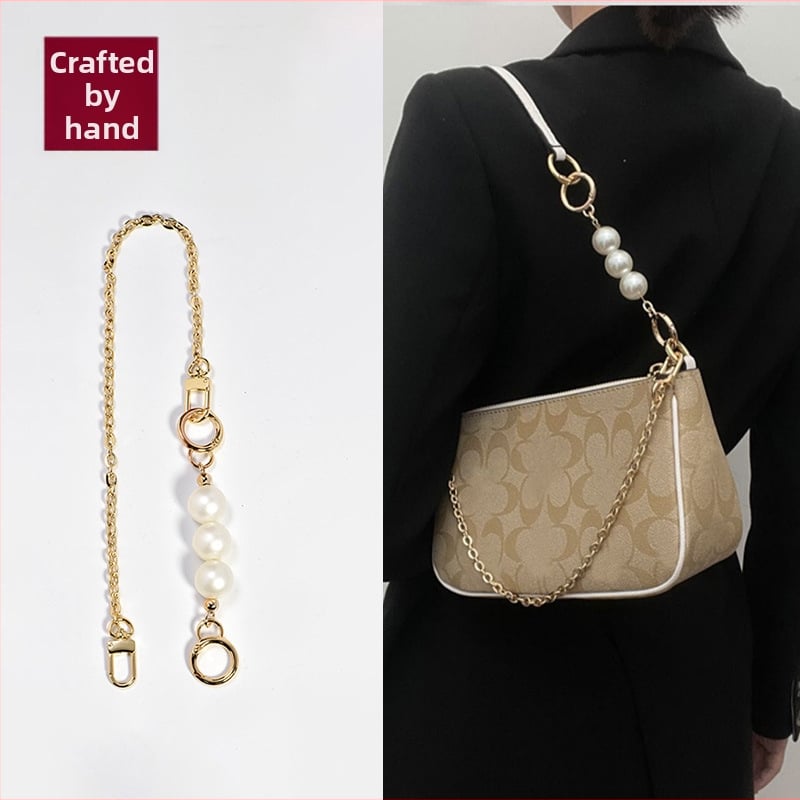 Ιμάντας ώμου από κράμα με επεκτειόμενη αλυσίδα και μαργαριταρένια διακόσμηση – Αξεσουάρ τσάντας για crossbody