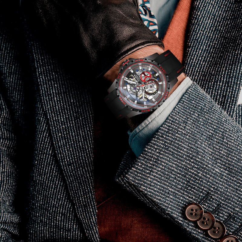 Muški automatski skeletni sat s tourbillonom, dvostrani, 43 mm brojčanik, 50 m vodootpornost, luminescencijski indikatori, Seagull mehanizam