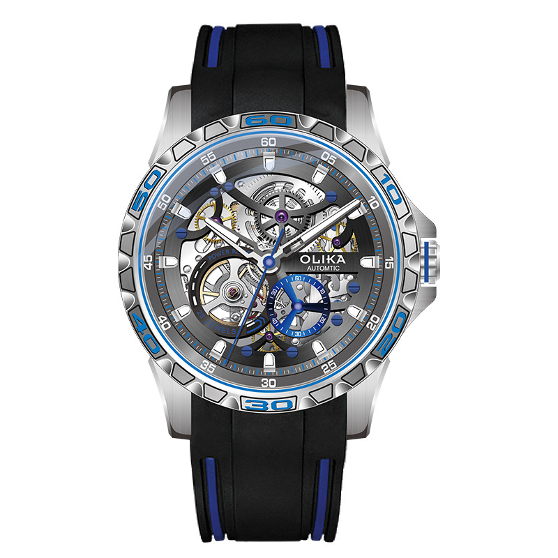 Muški automatski skeletni sat s tourbillonom, dvostrani, 43 mm brojčanik, 50 m vodootpornost, luminescencijski indikatori, Seagull mehanizam