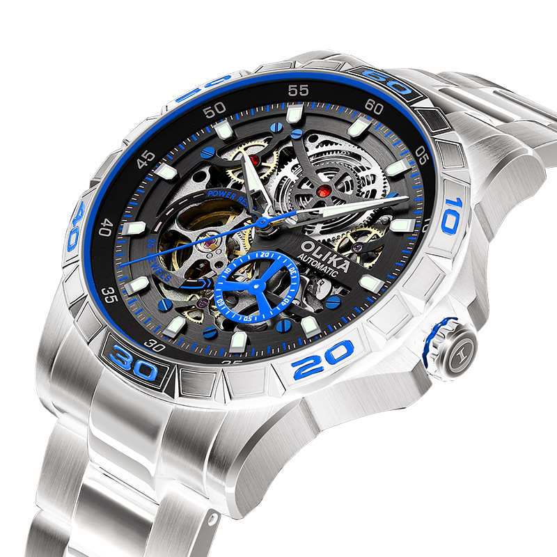 Muški automatski skeletni sat s tourbillonom, dvostrani, 43 mm brojčanik, 50 m vodootpornost, luminescencijski indikatori, Seagull mehanizam